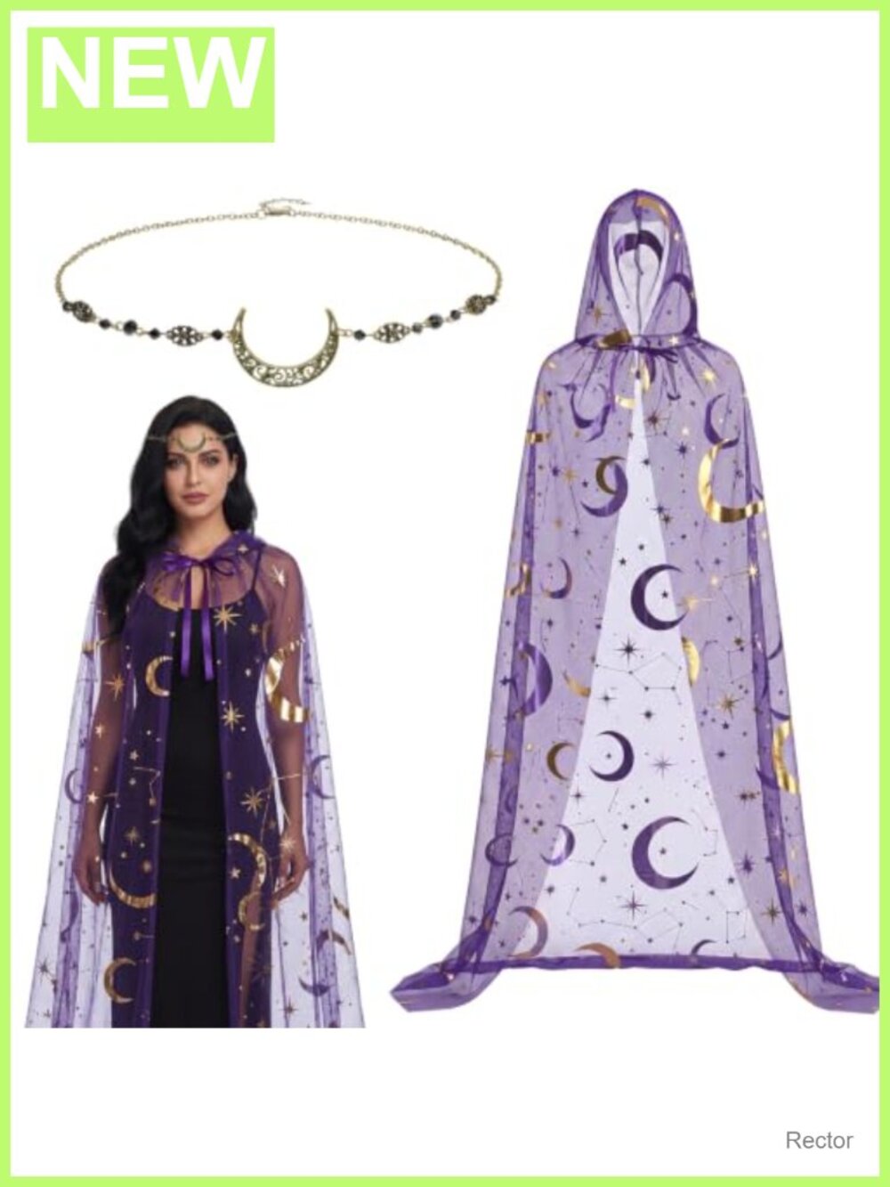 Women's Witch Halloween Costume Cape Set with Moon Headpiece